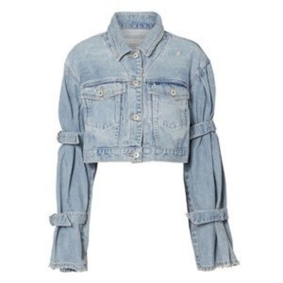 Jonathan Simkhai Buckle Tie Sleeve Cropped Denim Jacket Size XS NEW with Tag - Picture 5 of 14